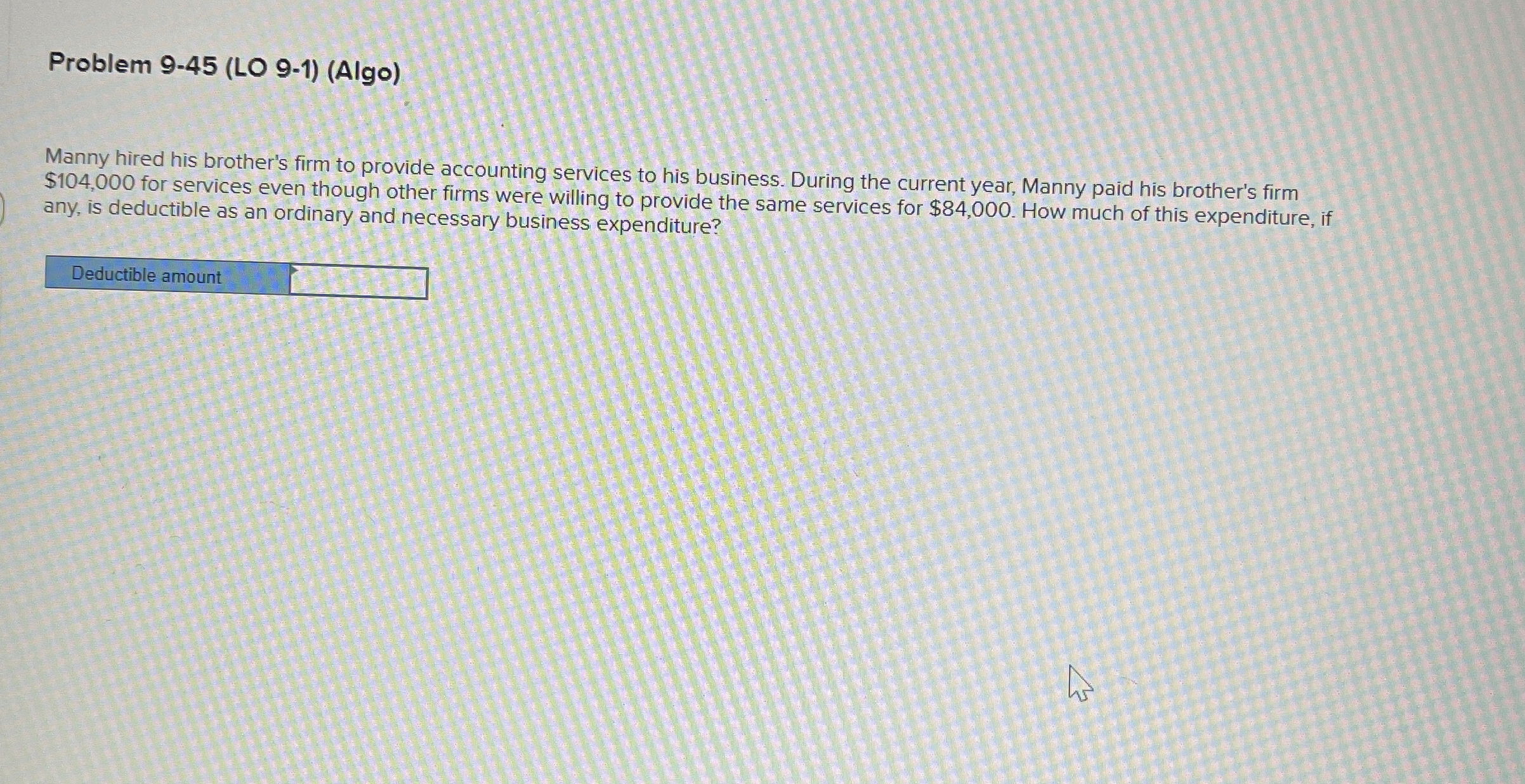 Problem 9 - 4 5 ( LO 9 - 1 ) ( Algo ) Manny hired