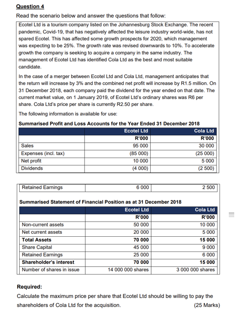 Question 4 Read the scenario below and answer the