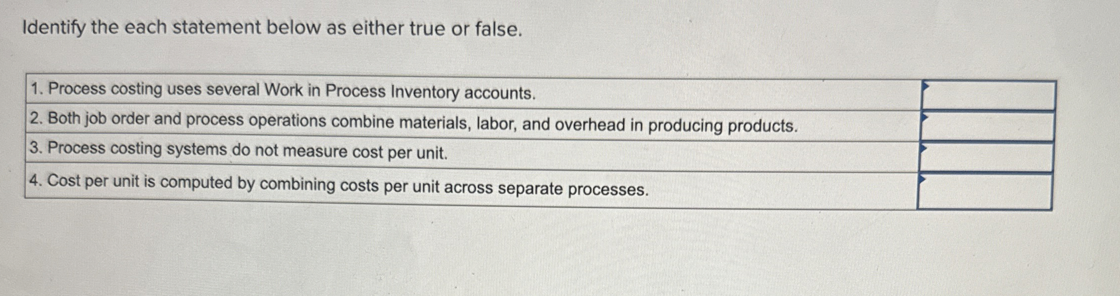 Identify the each statement below as either true