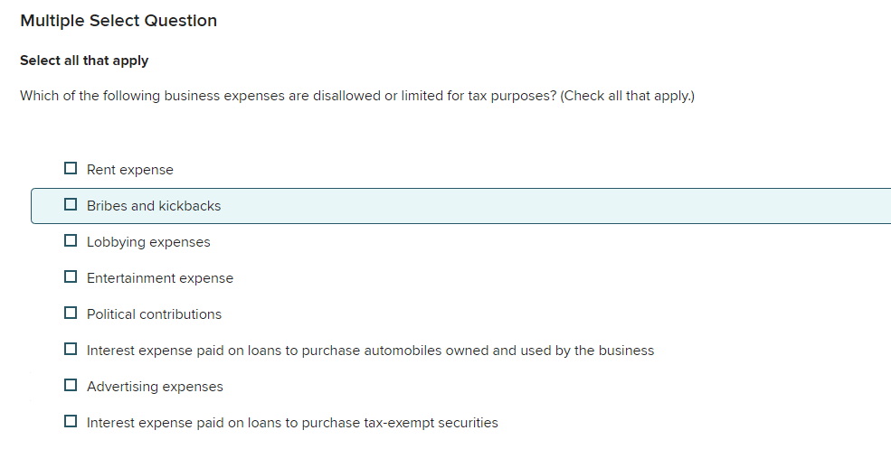 Multiple Select Question Select all that apply