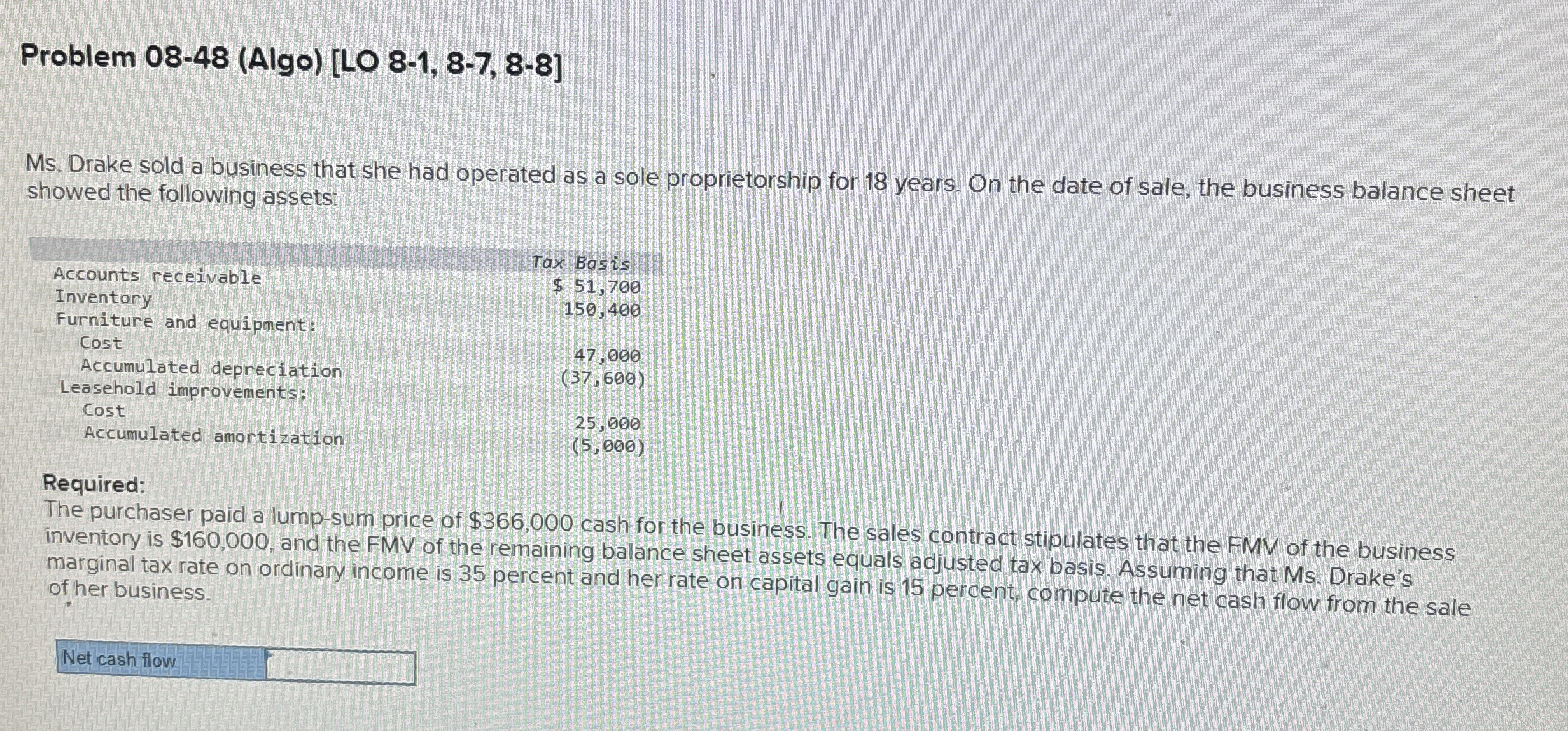 Problem 0 8 - 4 8 ( Algo ) [ LO 8 - 1 , 8 - 7 , 8