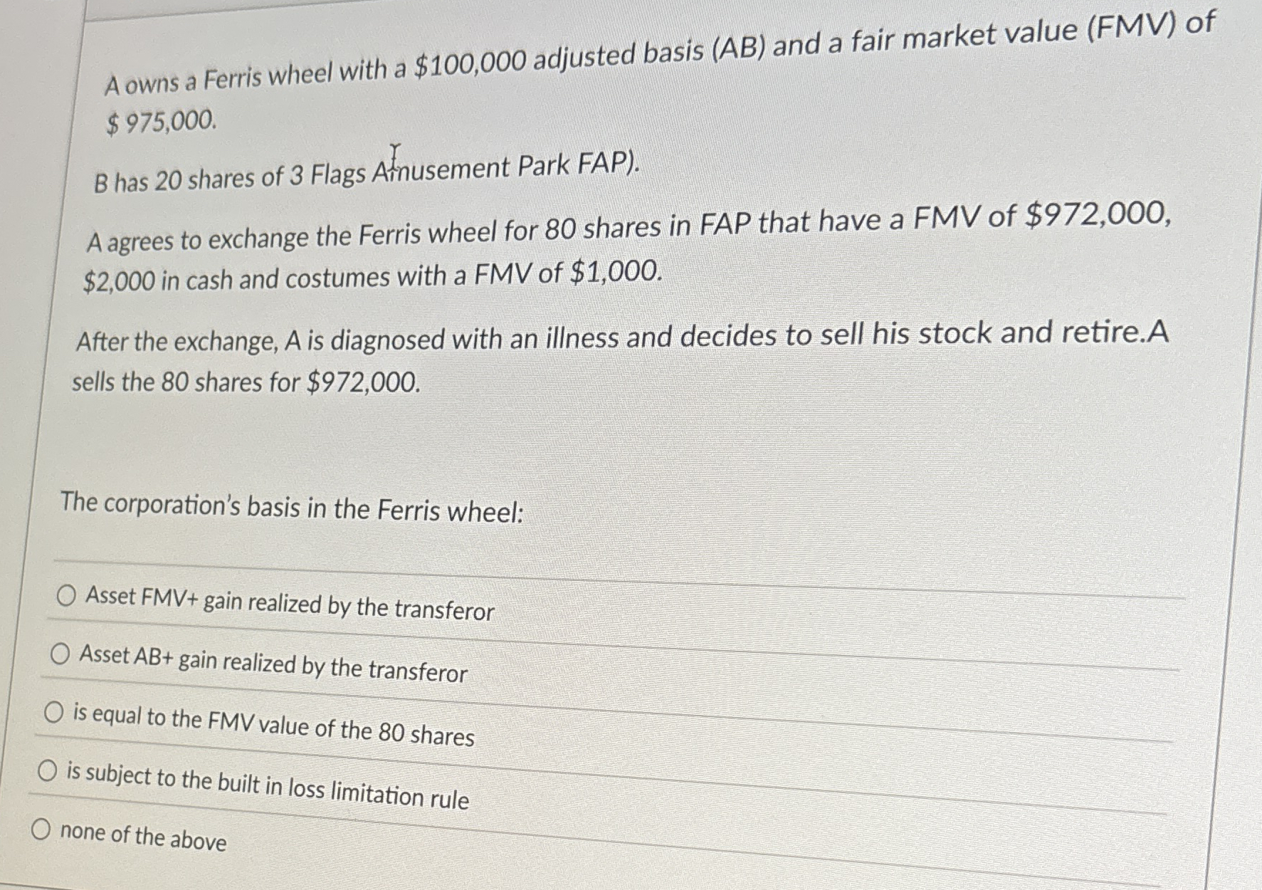 A owns a Ferris wheel with a $ 1 0 0 , 0 0 0