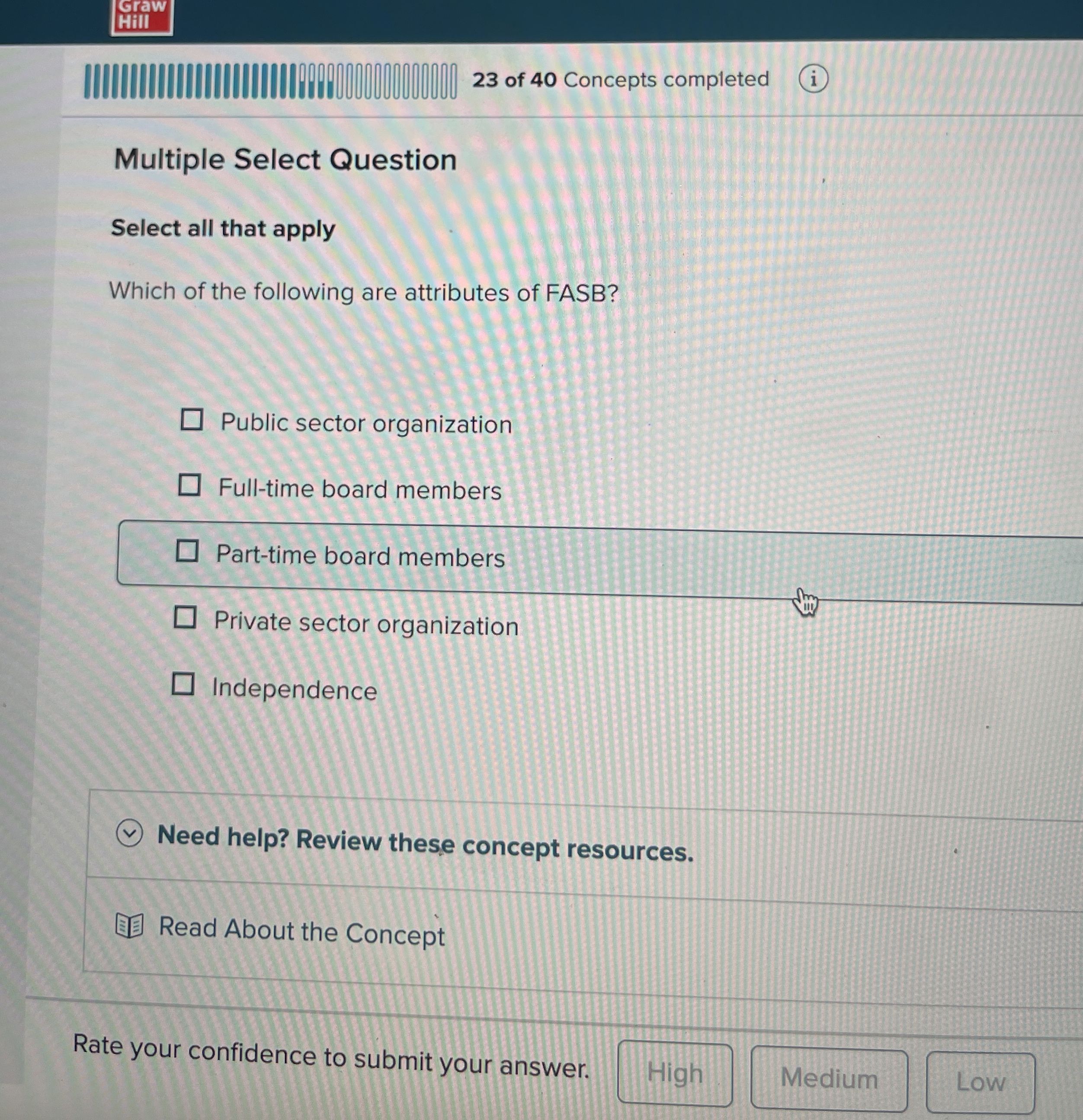 2 3 of 4 0 Concepts completed Multiple Select