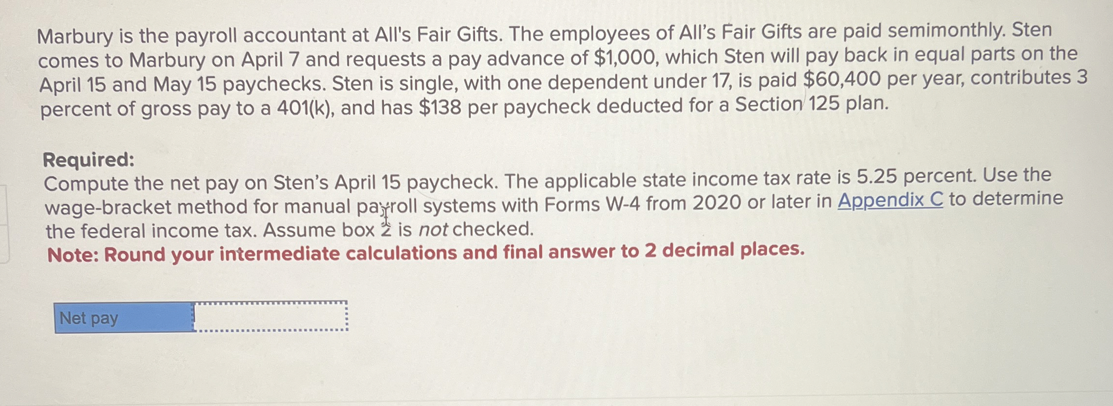 Marbury is the payroll accountant at All's Fair