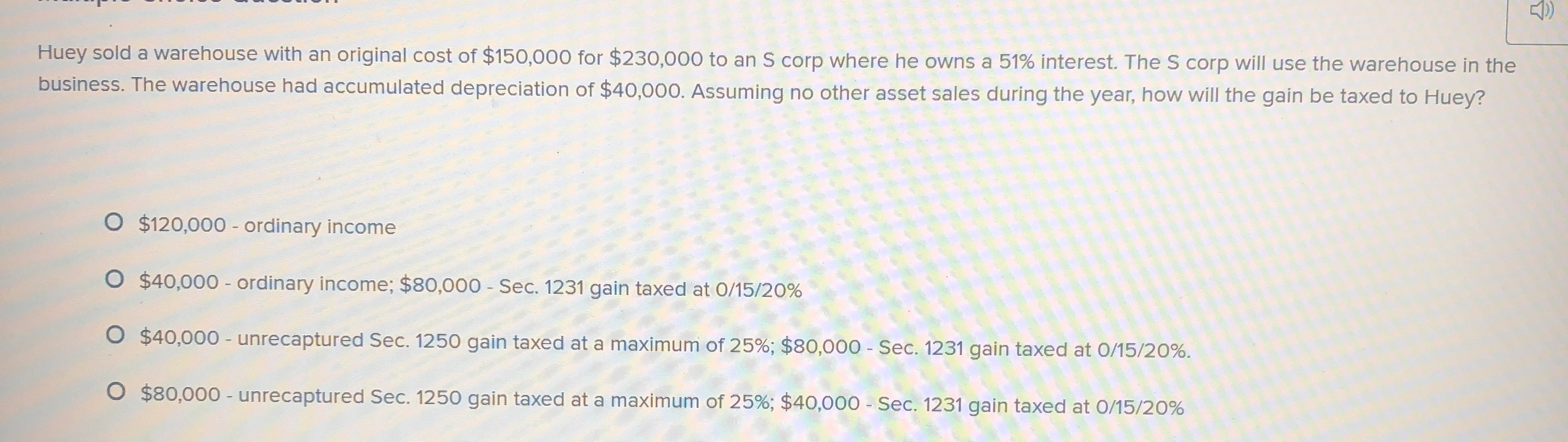 Huey sold a warehouse with an original cost of $