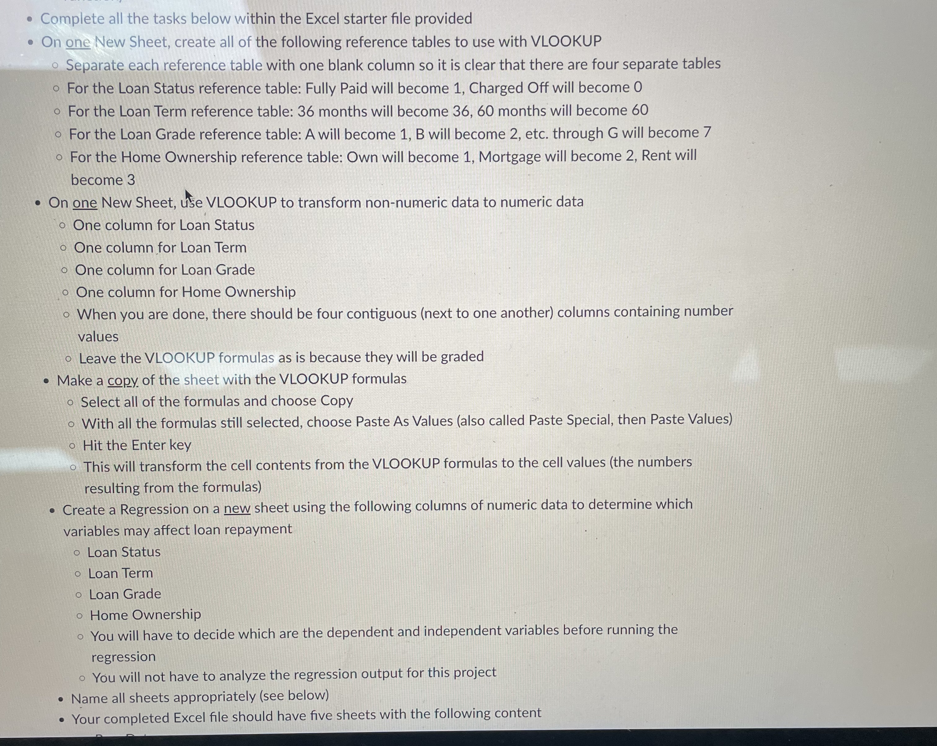 Complete all the tasks below within the Excel