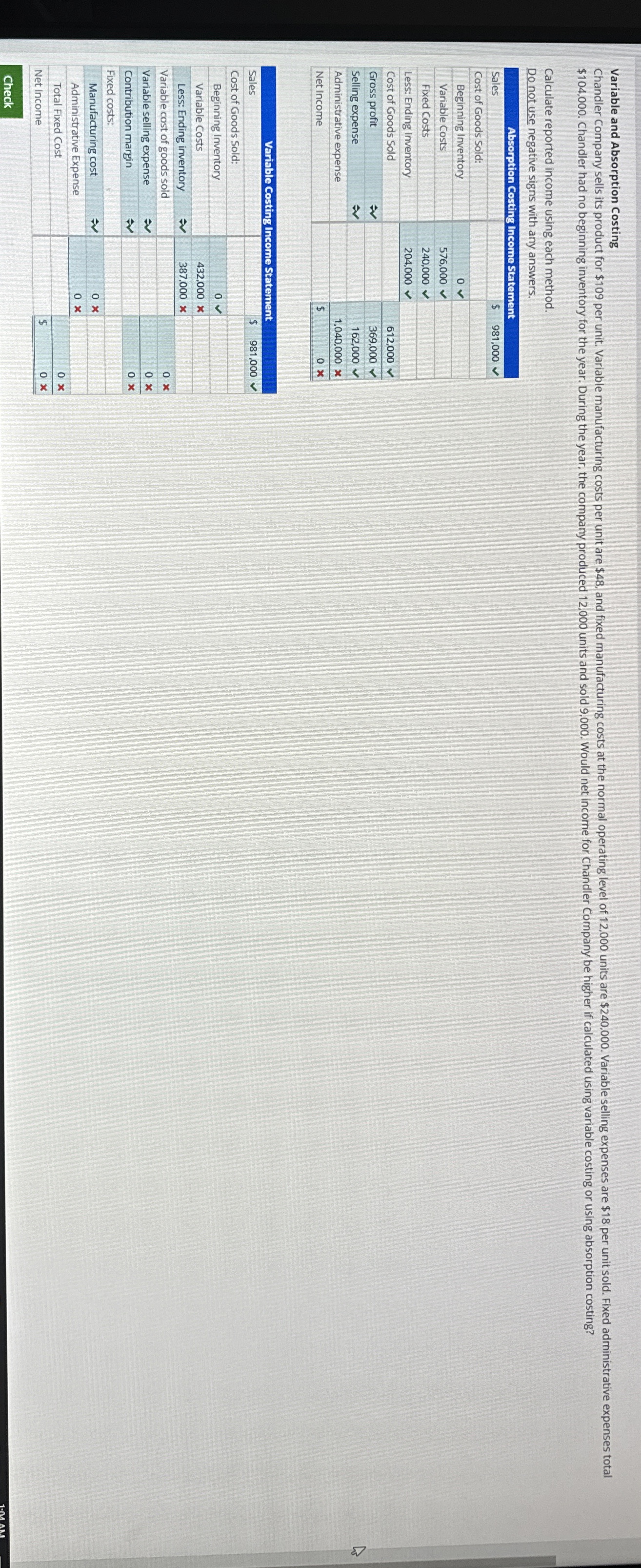 Variable and Absorption Costing Calculate