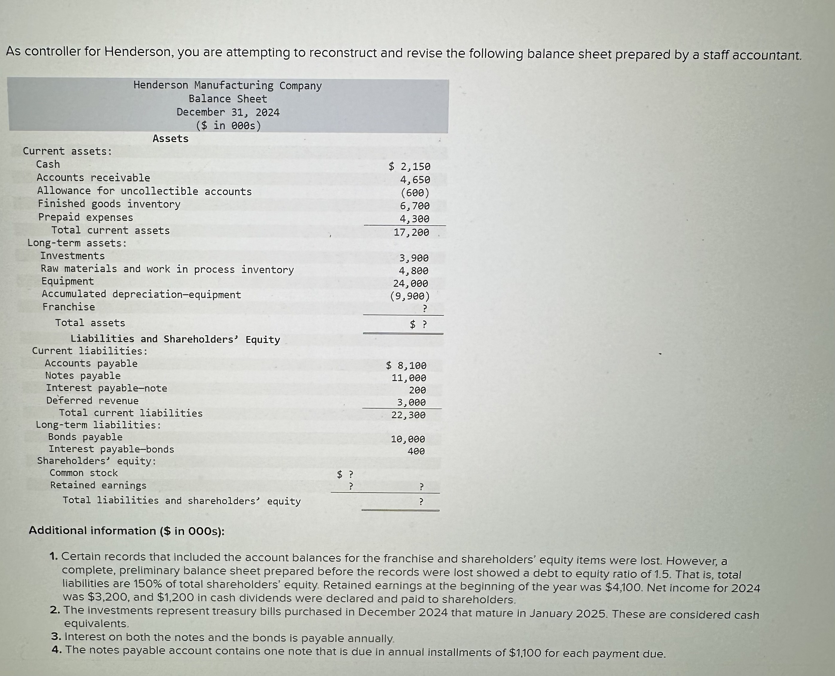 As controller for Henderson, you are attempting