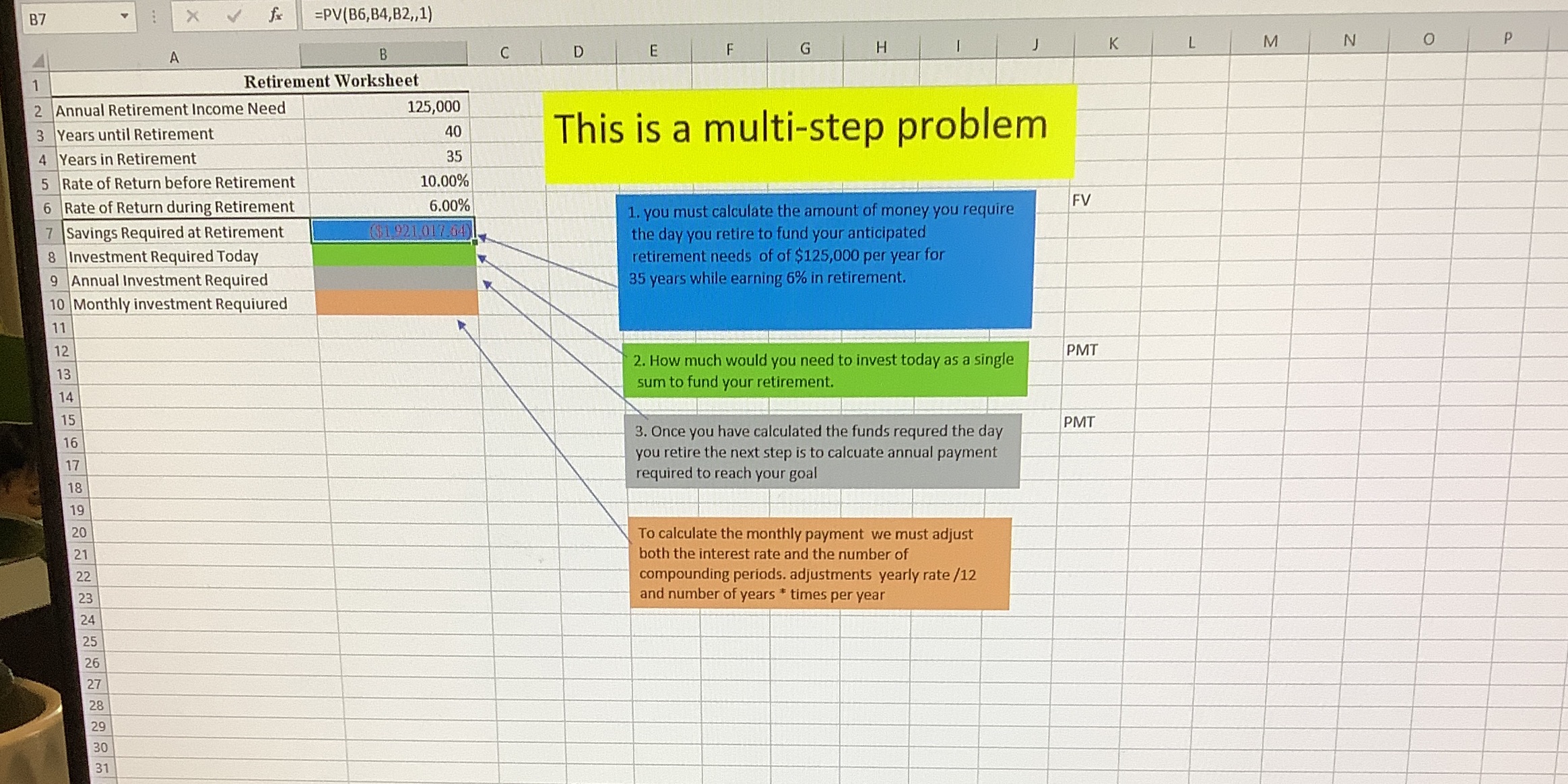 B7 . .. X V fix =PV(B6,B4,B2,,1) B C D E F G H K