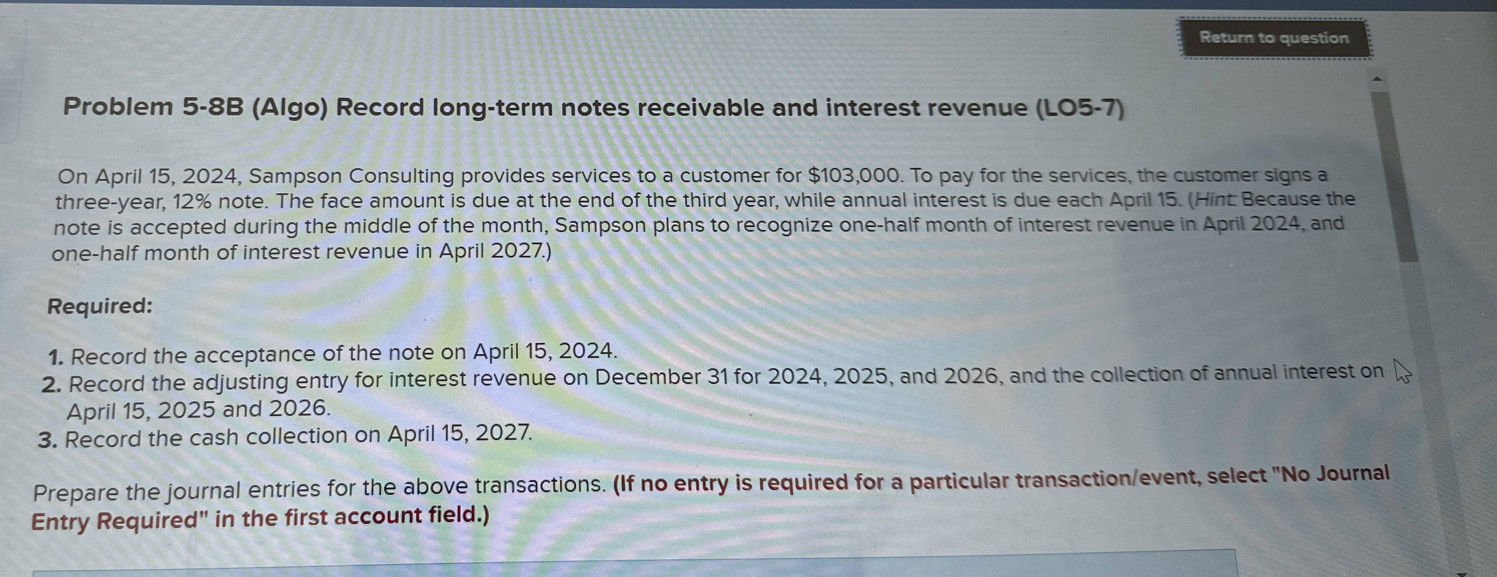 Problem 5 - 8 B ( Algo ) Record long - term notes