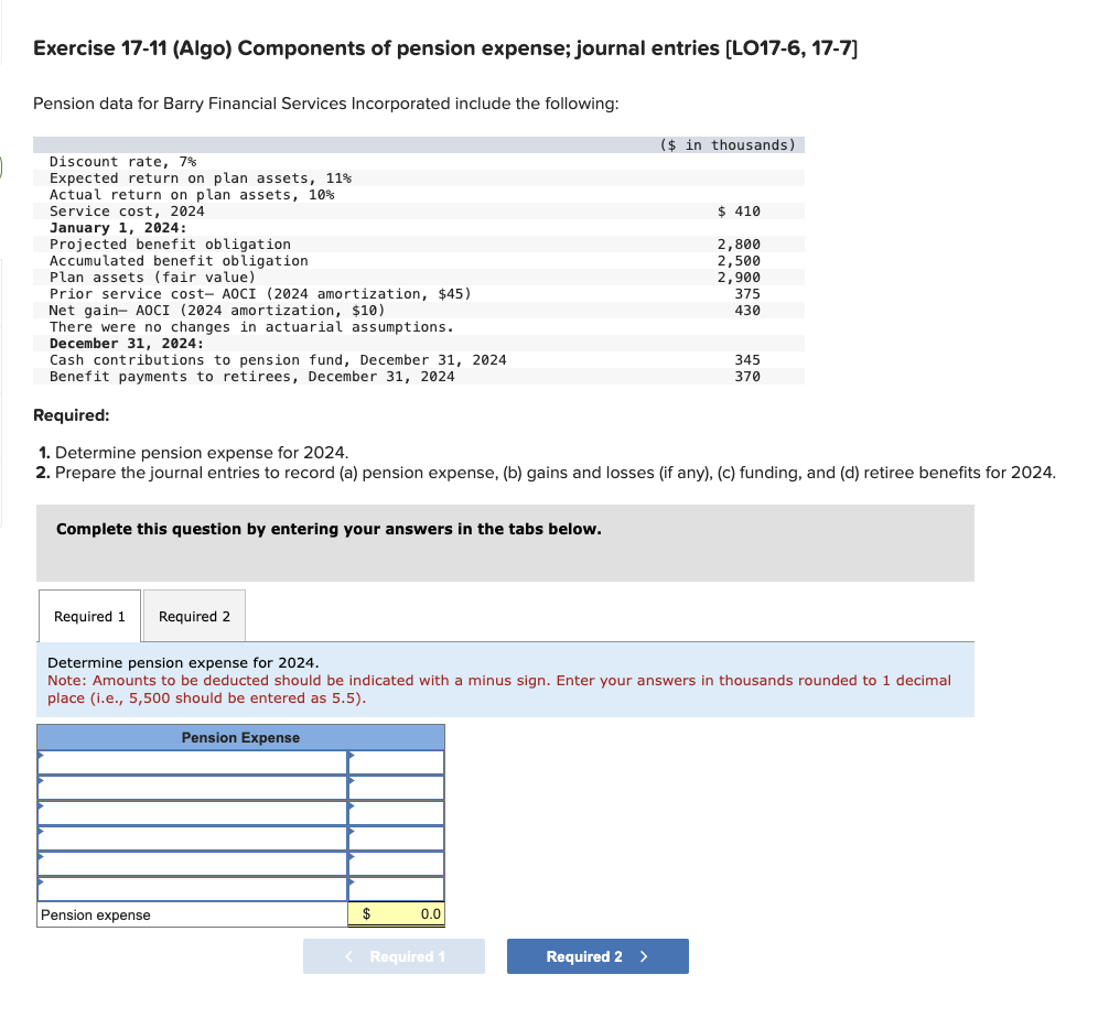 Exercise 1 7 - 1 1 ( Algo ) Components of pension