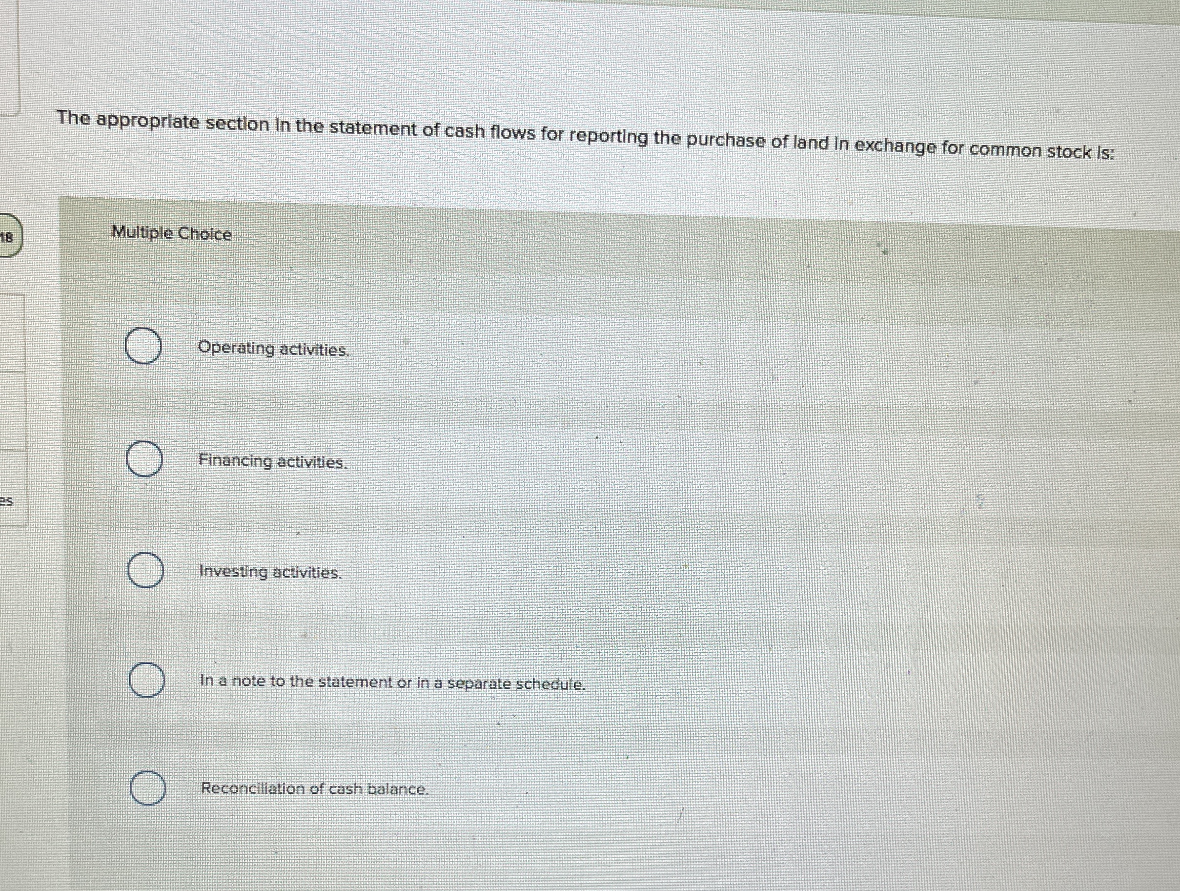 The approprlate sectlon In the statement of cash