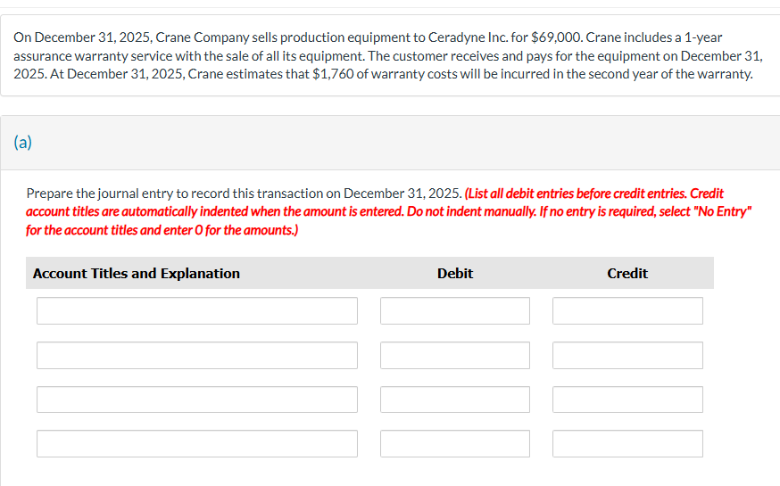 On December 3 1 , 2 0 2 5 , Crane Company sells