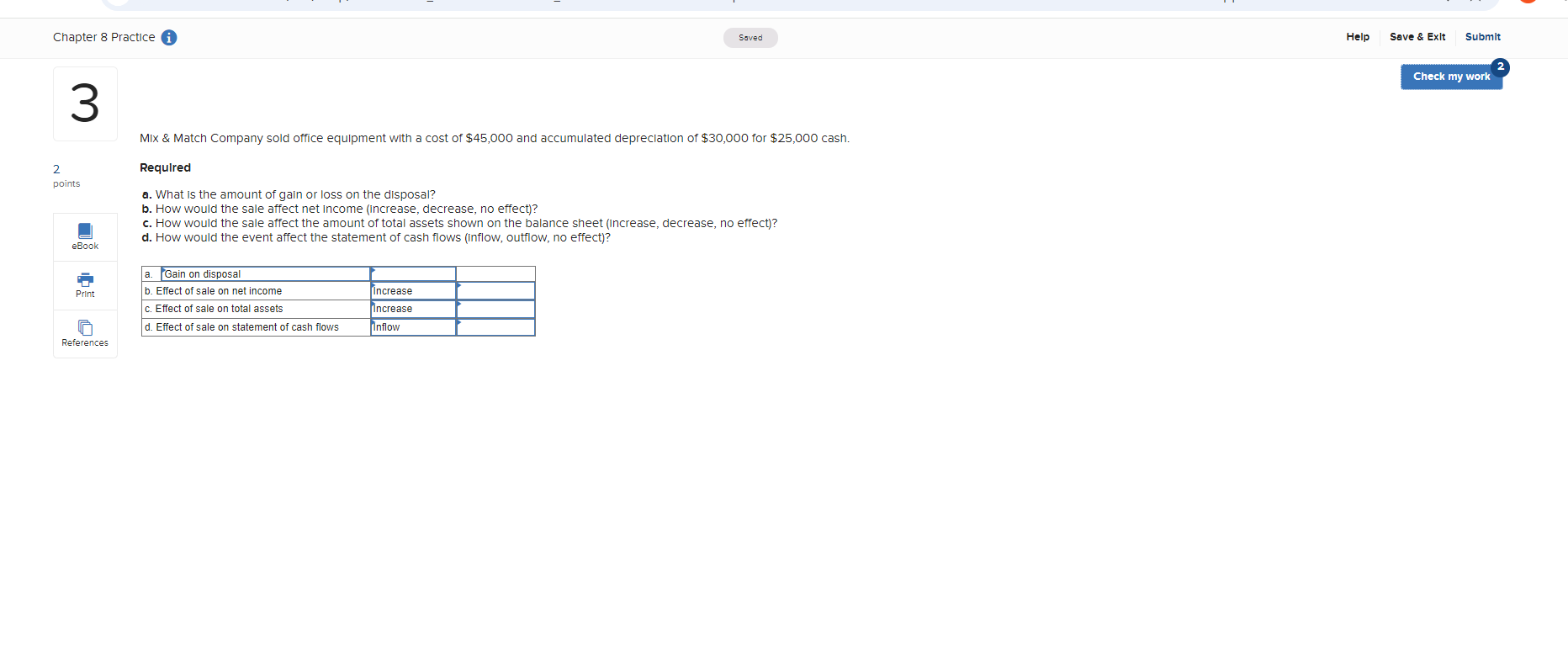 Chapter 8 Practice @@ 2 points eBook Prnt Mix &