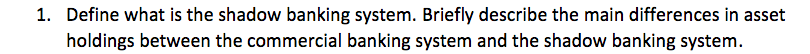 1. Define what is the shadow banking system.
