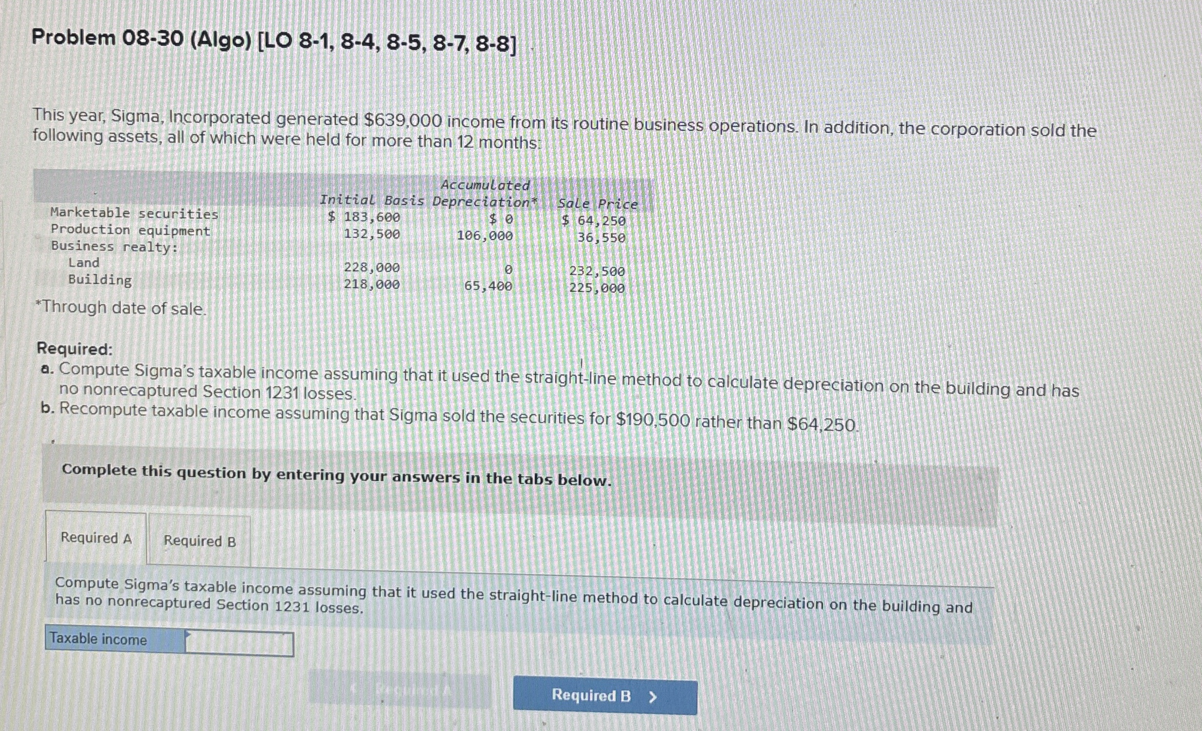 Problem 0 8 - 3 0 ( Algo ) [ LO 8 - 1 , 8 - 4 , 8