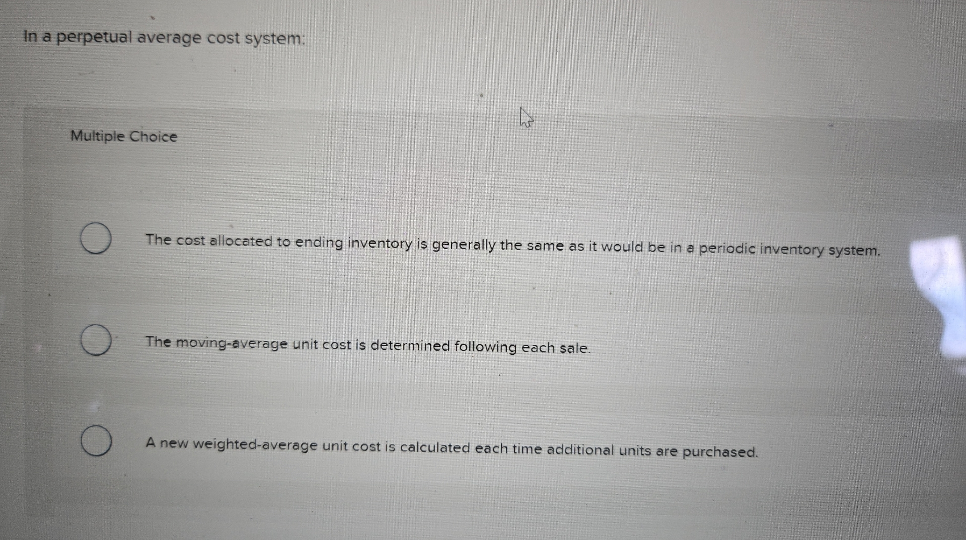 In a perpetual average cost system: Multiple