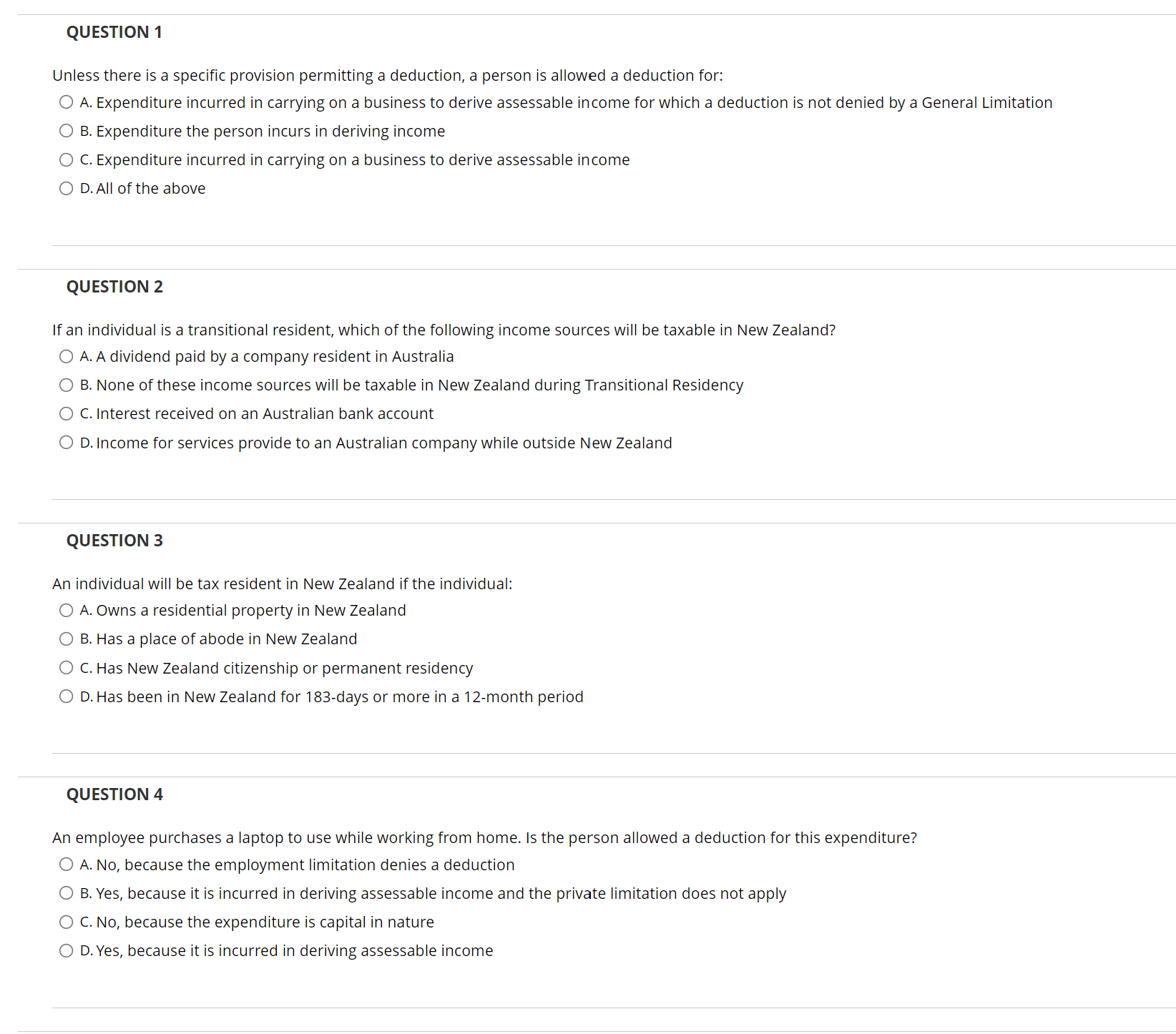 QUESTION 1 Unless there is a specific provision