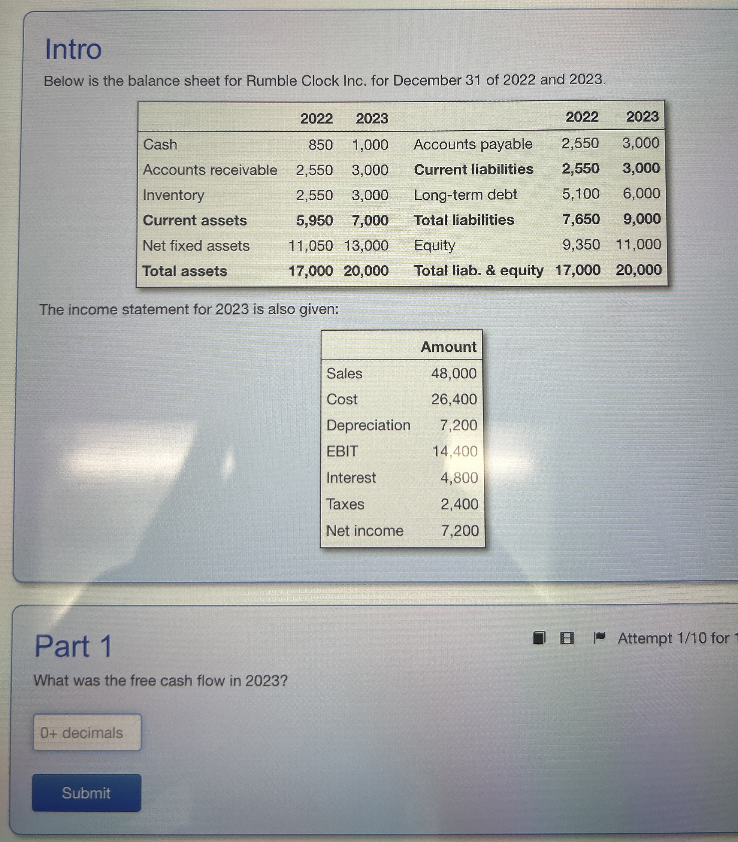 Intro Below is the balance sheet for Rumble Clock
