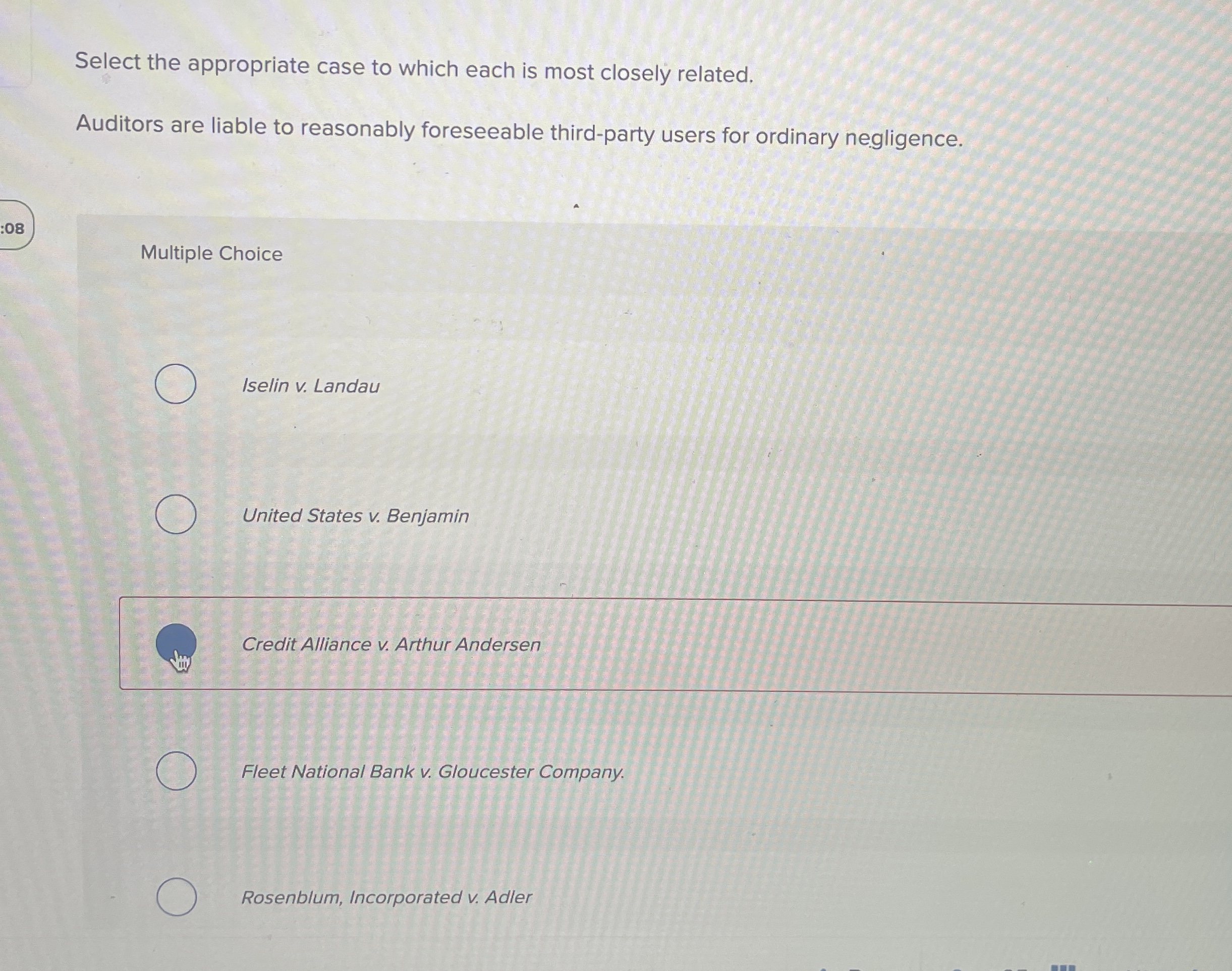 Select the appropriate case to which each is most