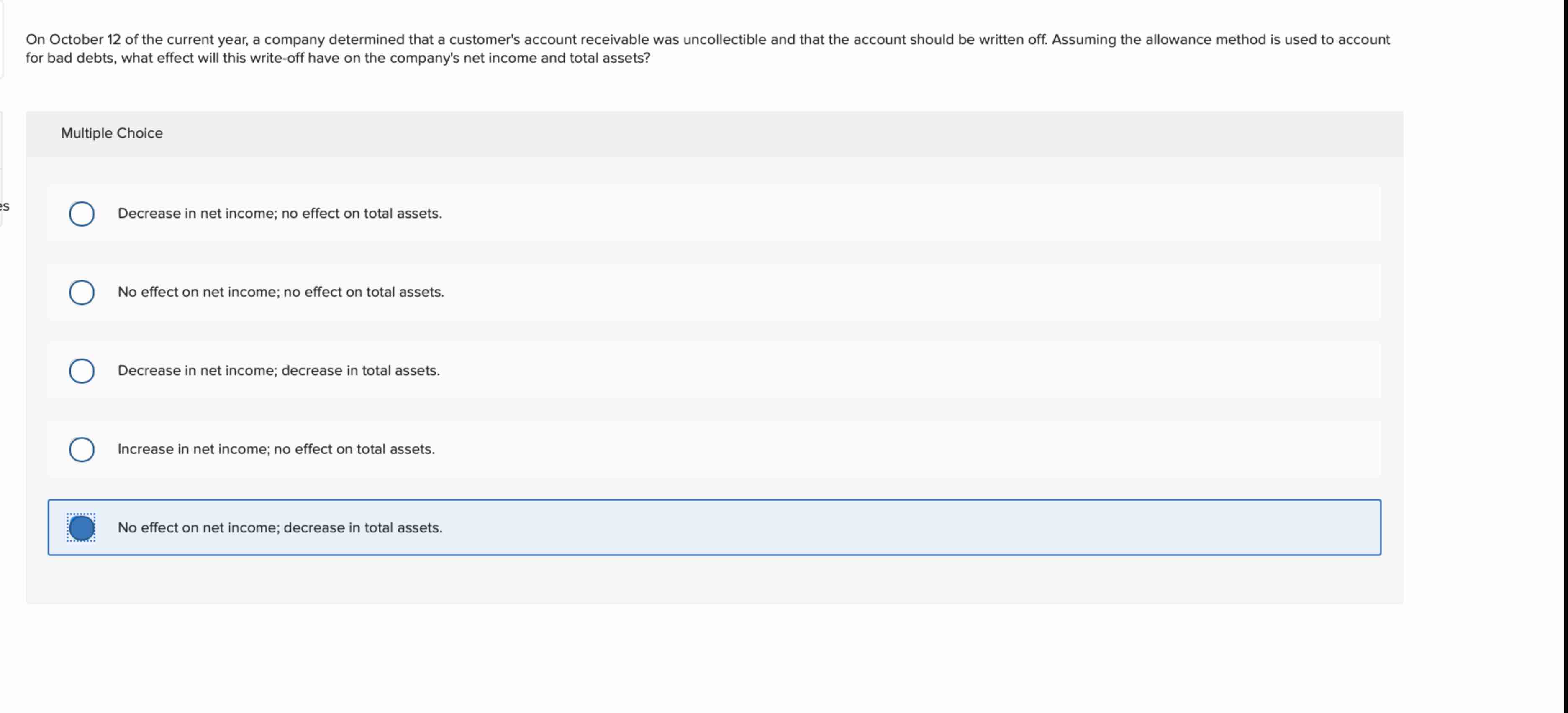 for bad debts, what effect will this write - off