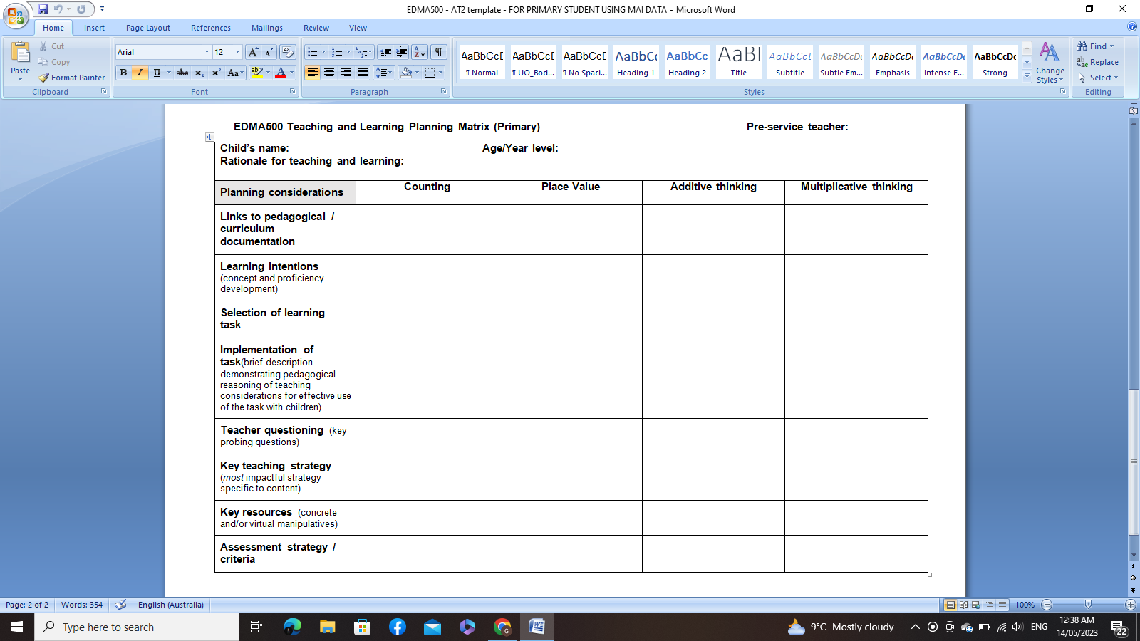 EDMA500 - AT2 template - FOR PRIMARY STUDENT