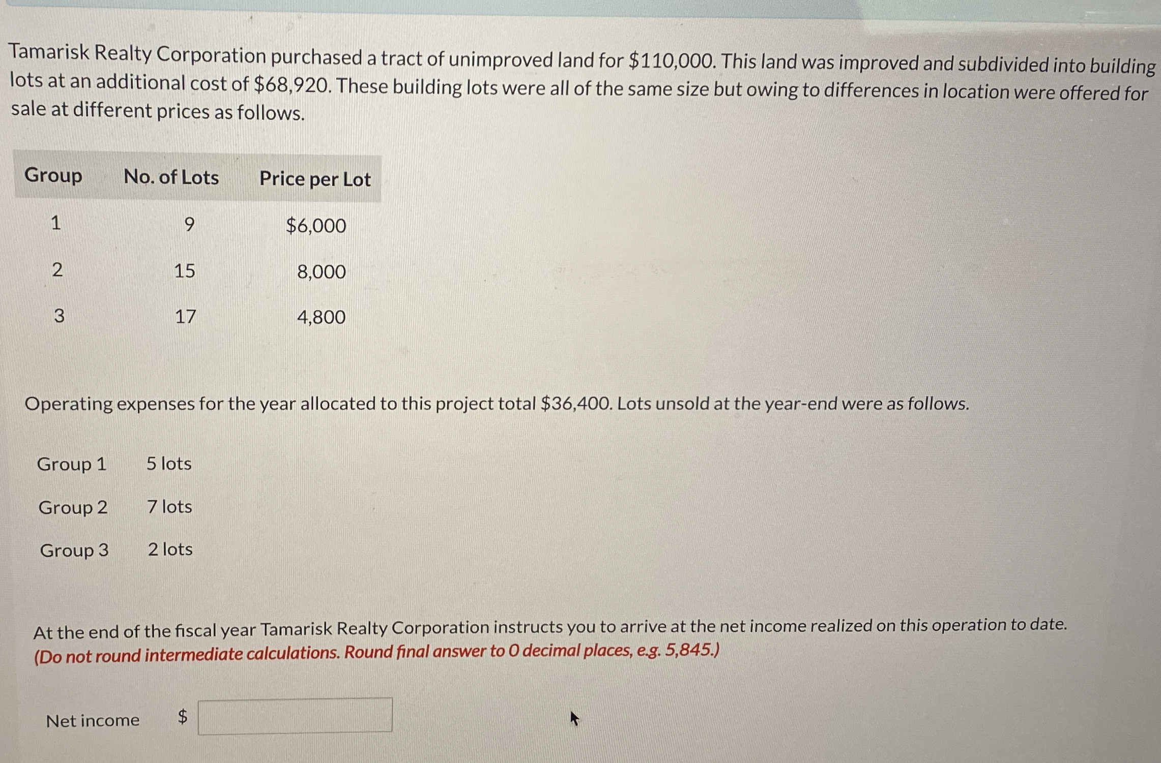 Tamarisk Realty Corporation purchased a tract of
