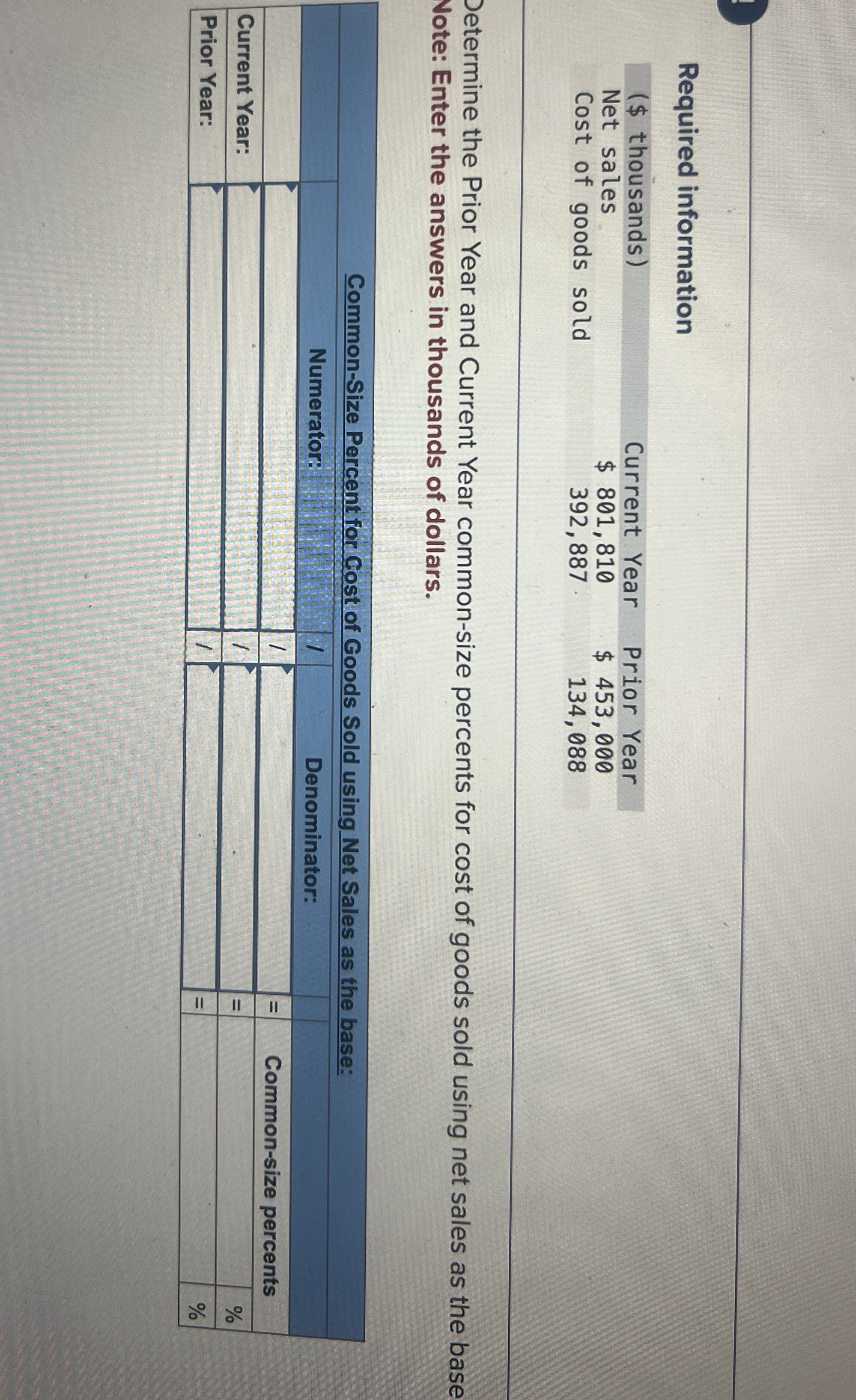 Required information \ table [ [ ( $ thousands )