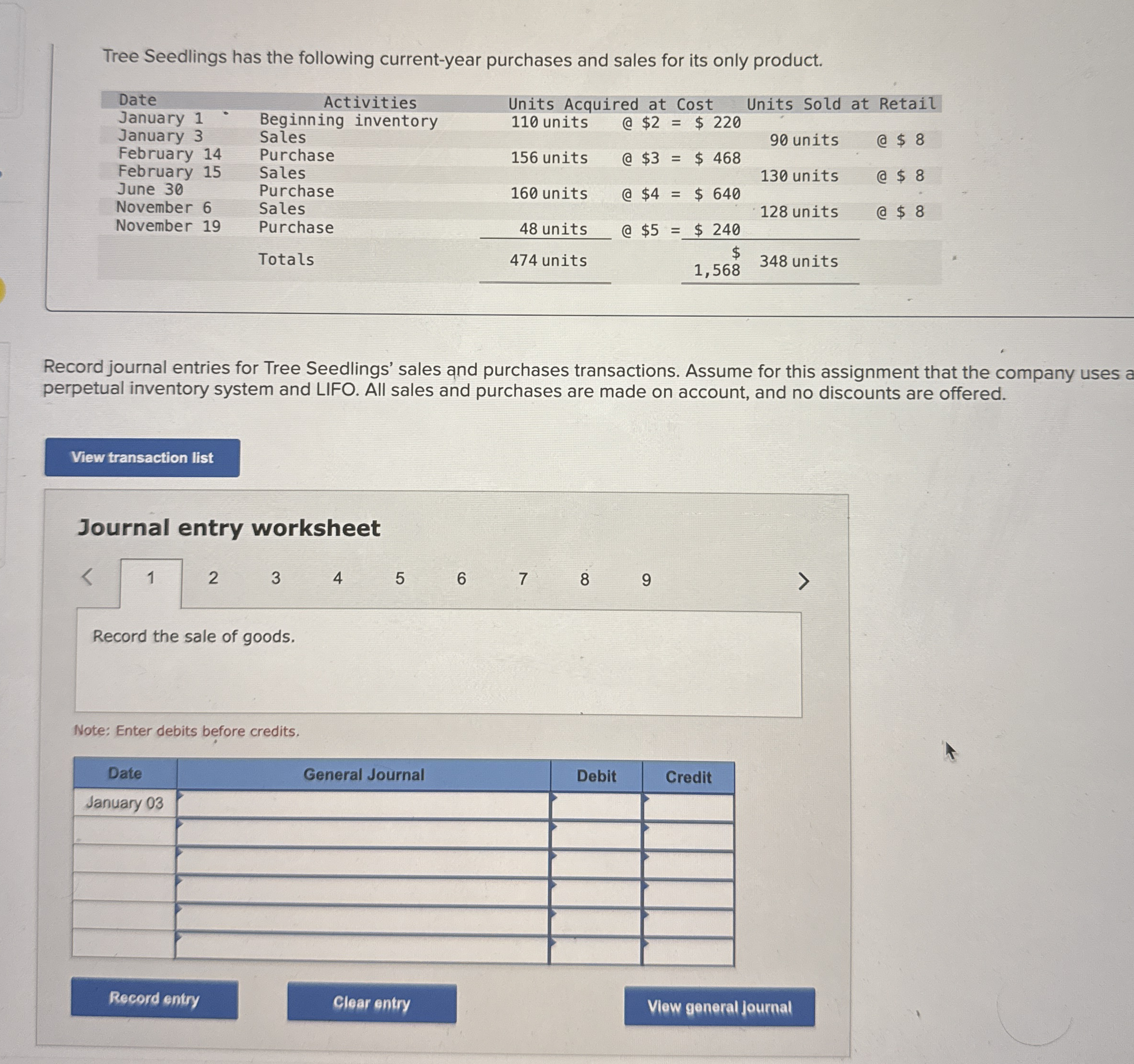 Tree Seedlings has the following current - year