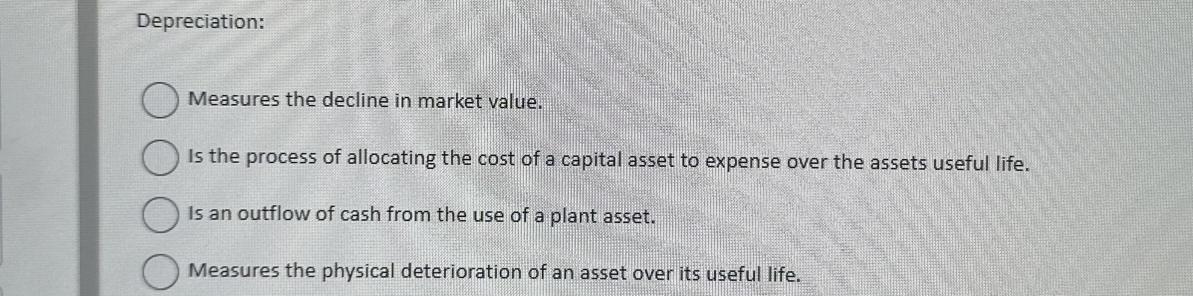 Depreciation: Measures the decline in market