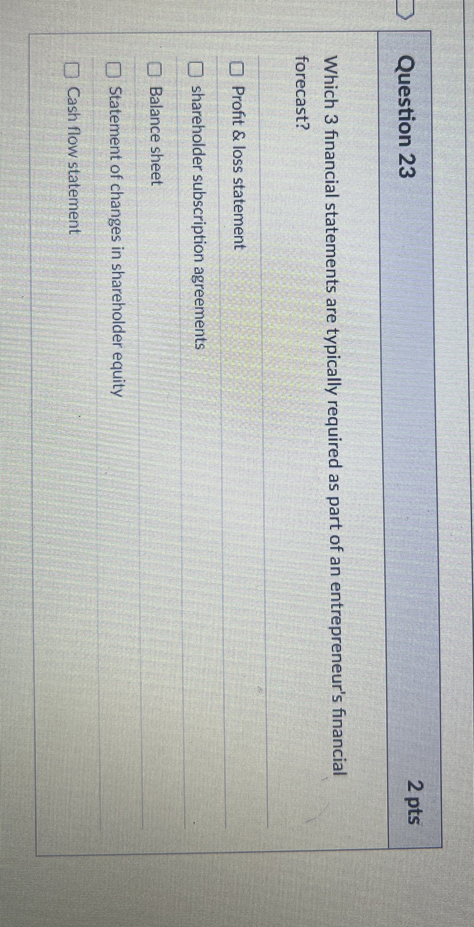 Question 2 3 2 pts Which 3 financial statements