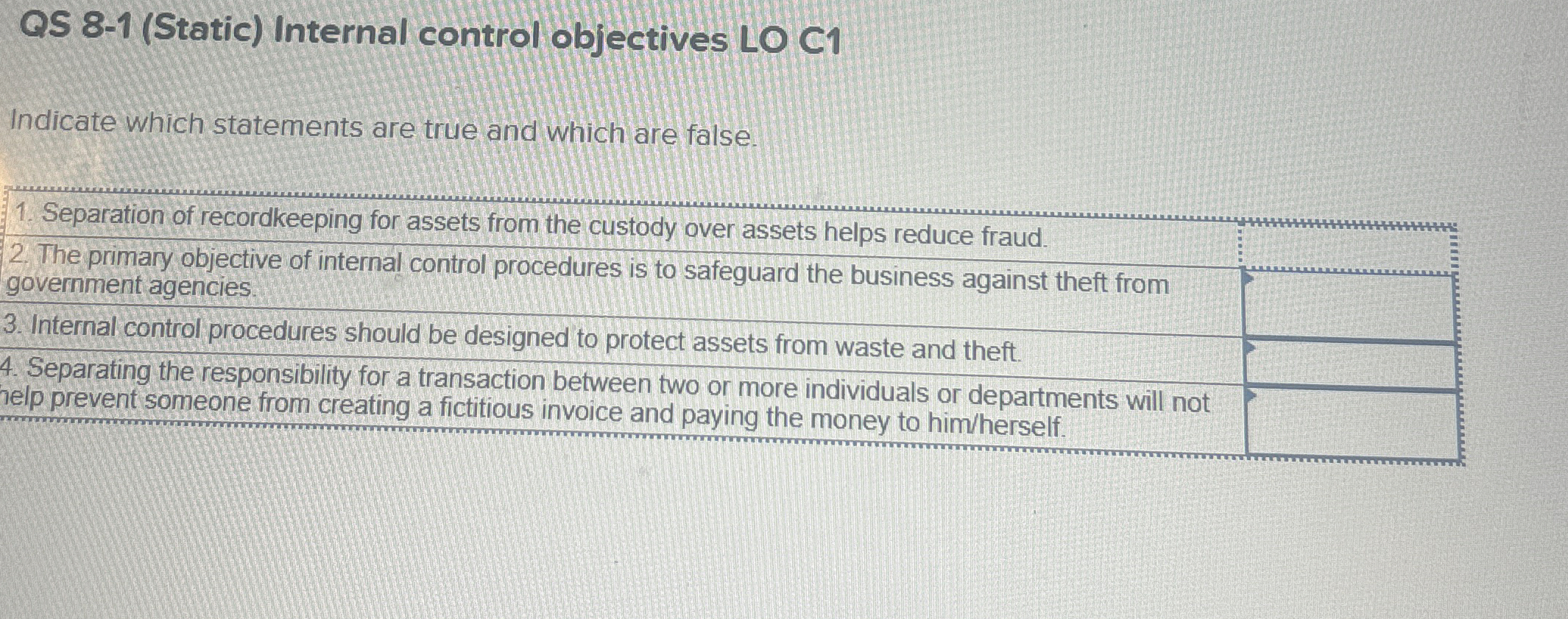 QS 8 - 1 ( Static ) Internal control objectives
