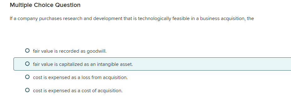 Multiple Choice Question If a company purchases