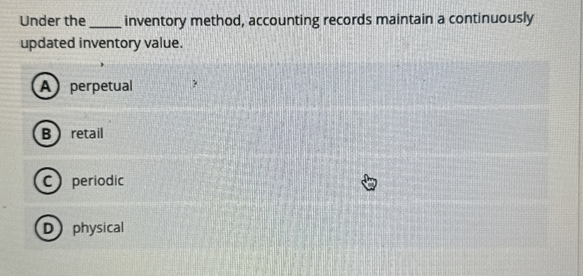 Under the q , inventory method, accounting
