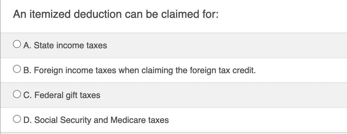 An itemized deduction can be claimed for: A .