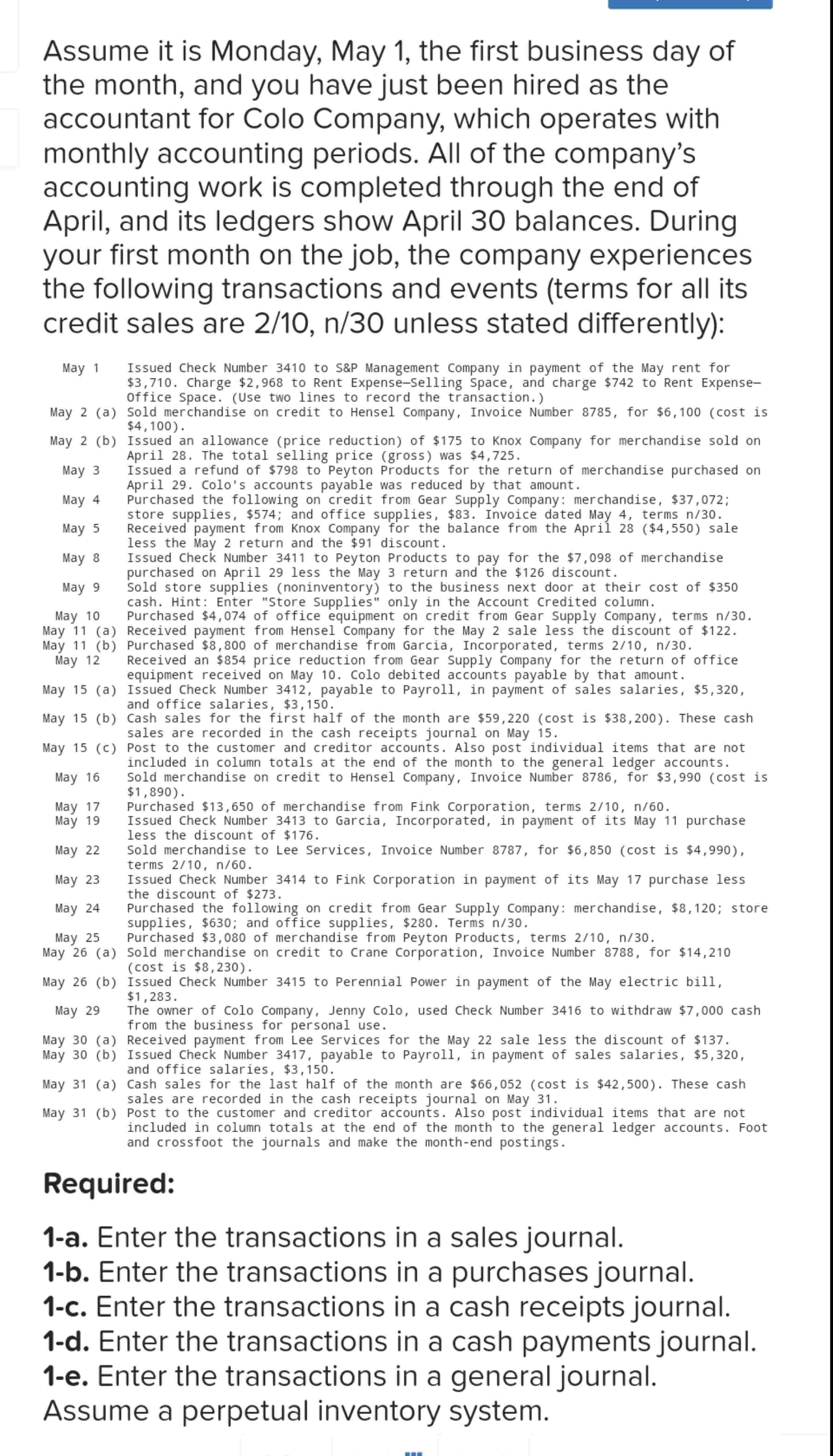 Create the following using the information