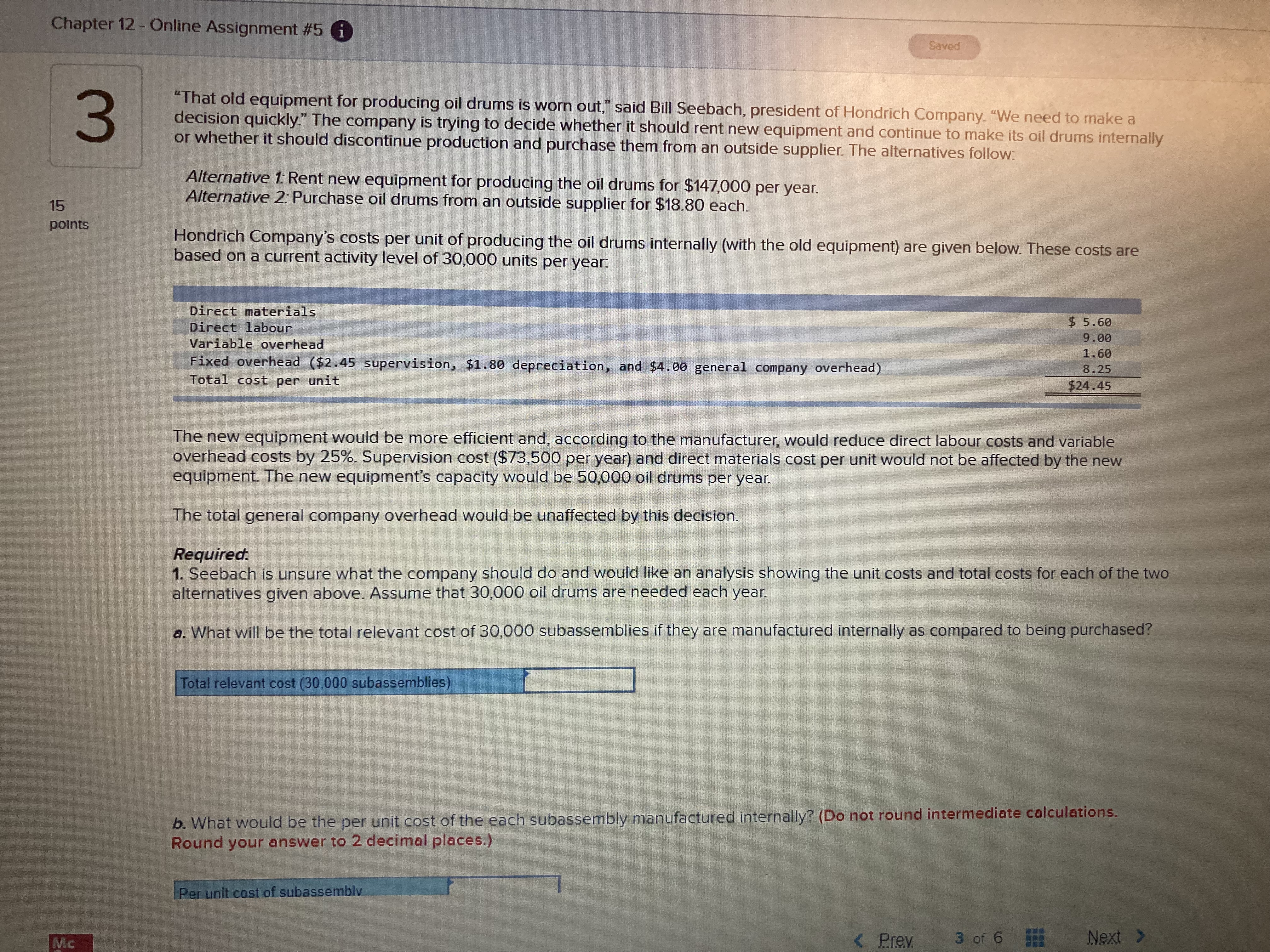 Chapter 12 - Online Assignment #5 i Saved 3 "That