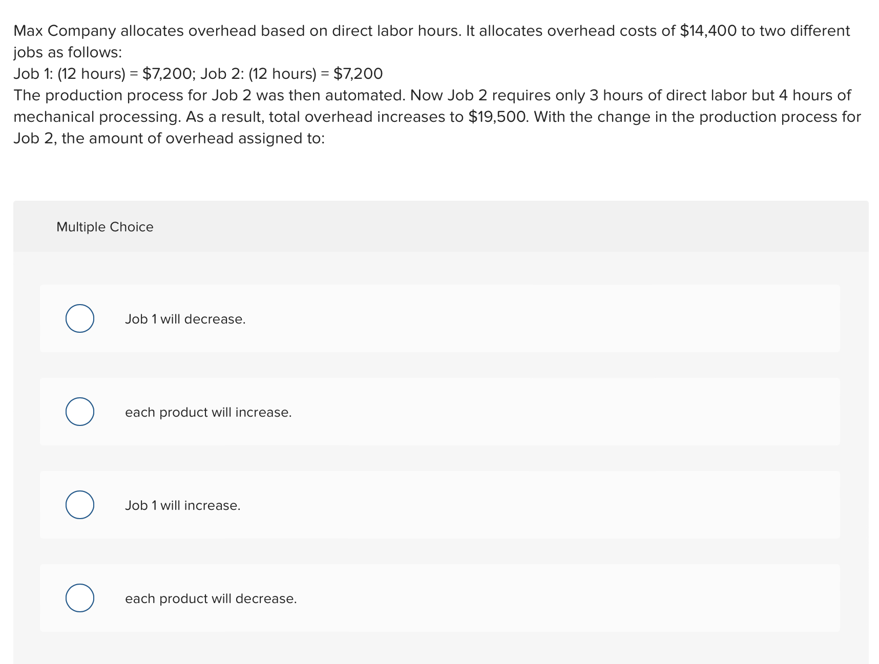 Max Company allocates overhead based on direct