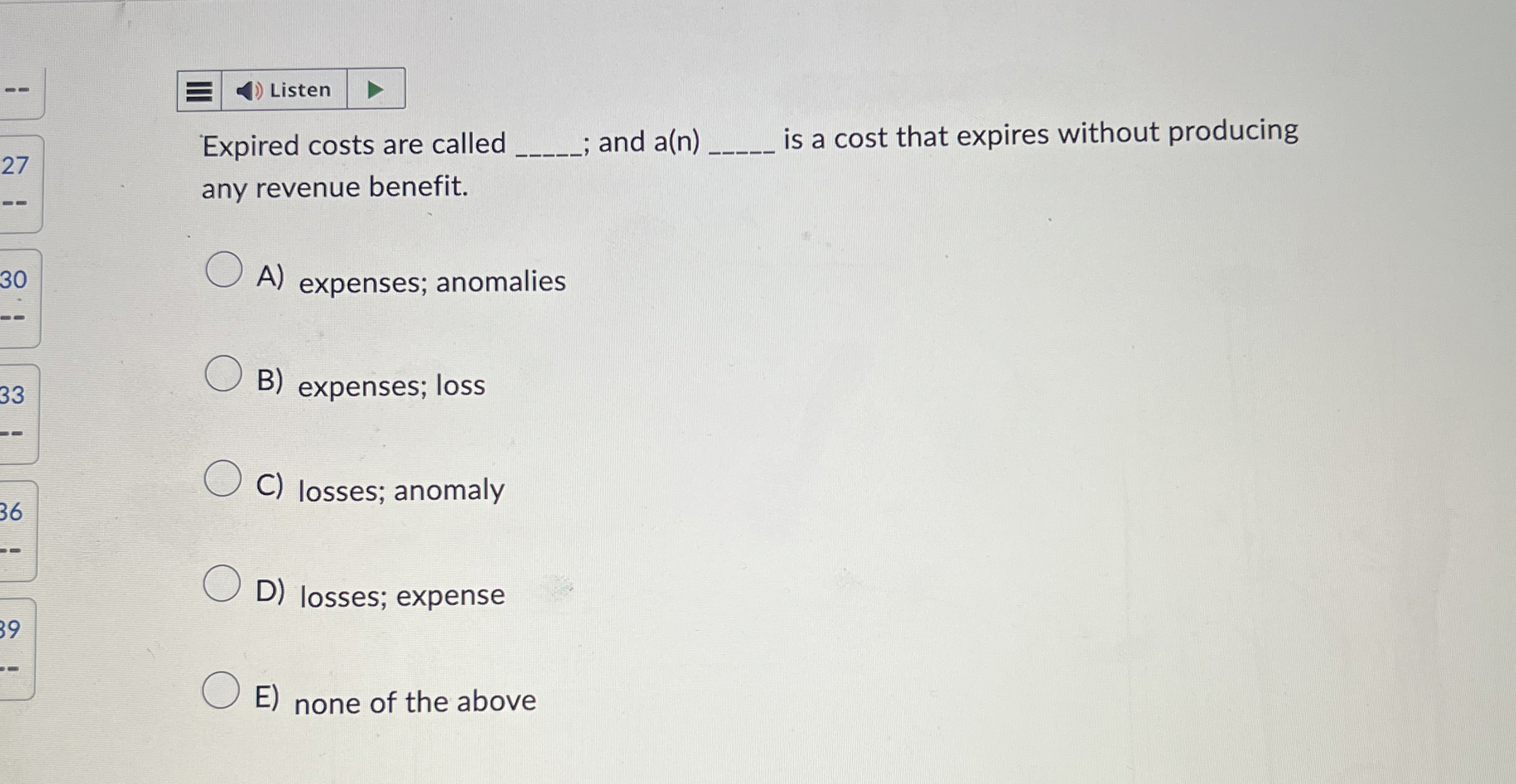 Listen Expired costs are called q , ; and a ( n )