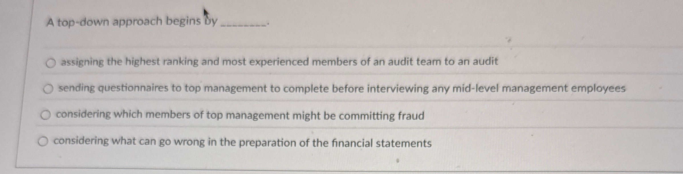 A top - down approach begins by assigning the