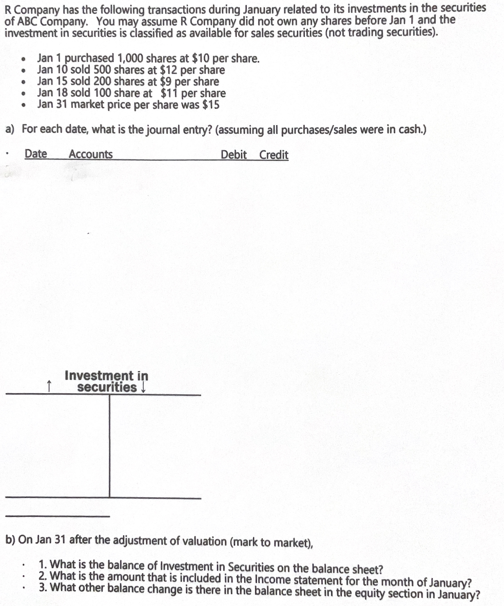 R Company has the following transactions during