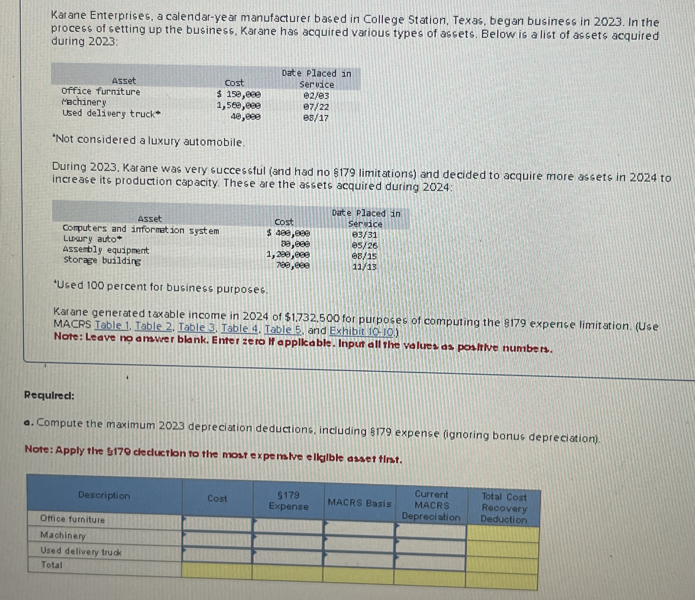 Karane Enterprises, a calendar - year