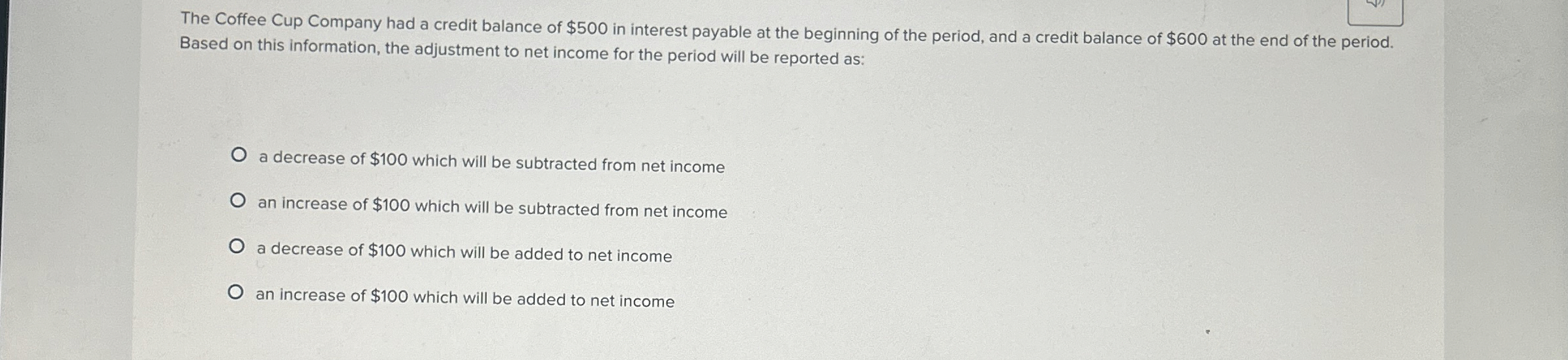 The Coffee Cup Company had a credit balance of $