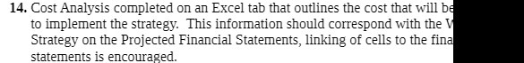 14. Cost Analysis completed on an Excel tab that