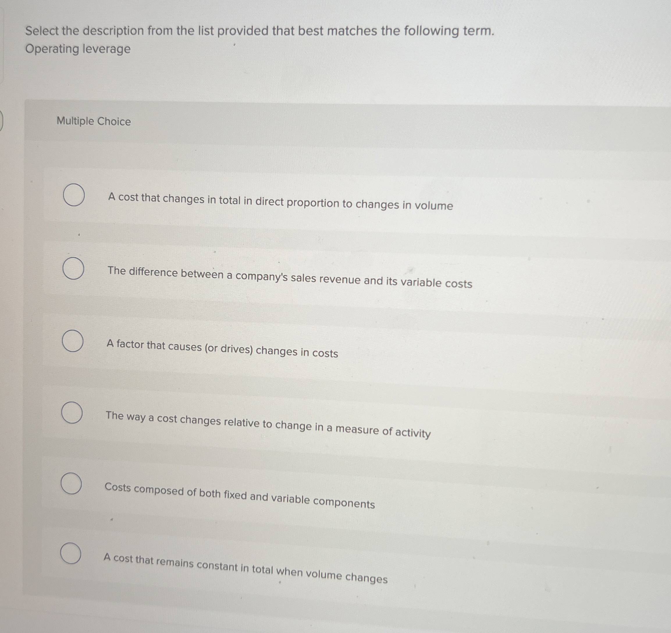 Select the description from the list provided