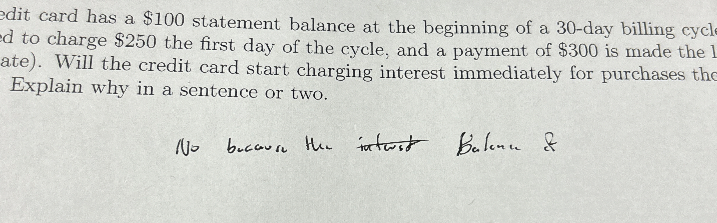 edit card has a $ 1 0 0 statement balance at the