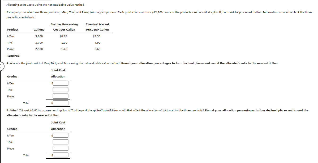 Allocating Joint Costs Using the Net Realizable