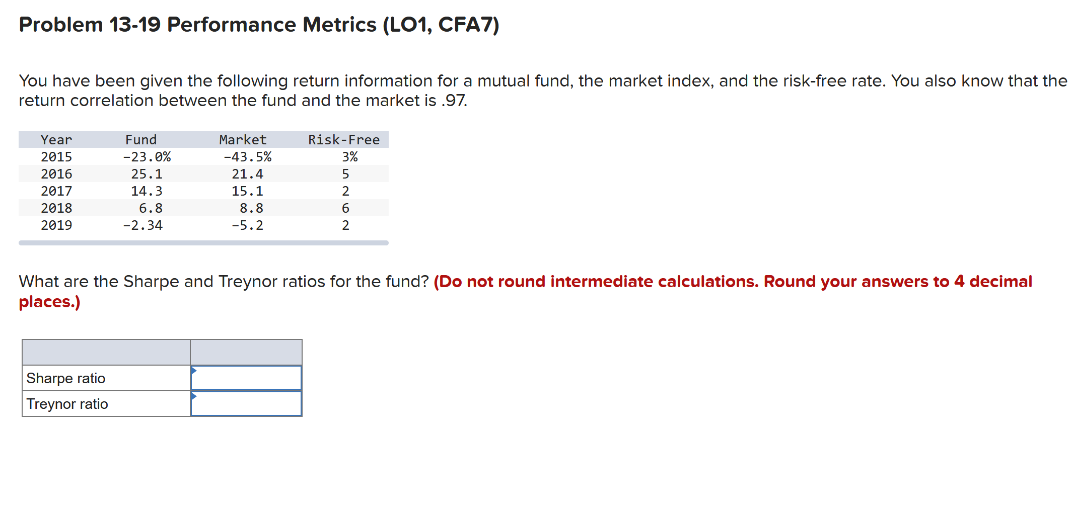Problem 13-19 Performance Metrics (L01, CFA7) You