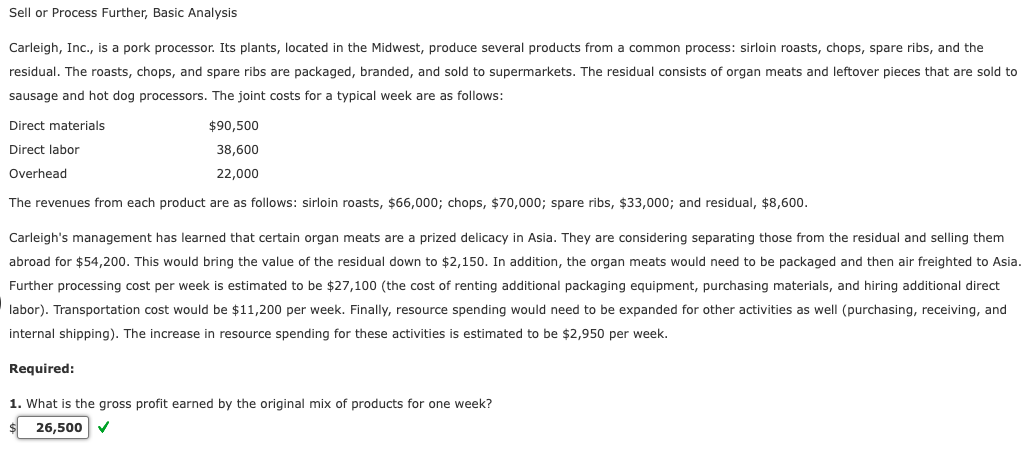 Sell or Process Further, Basic Analysis Carleigh,