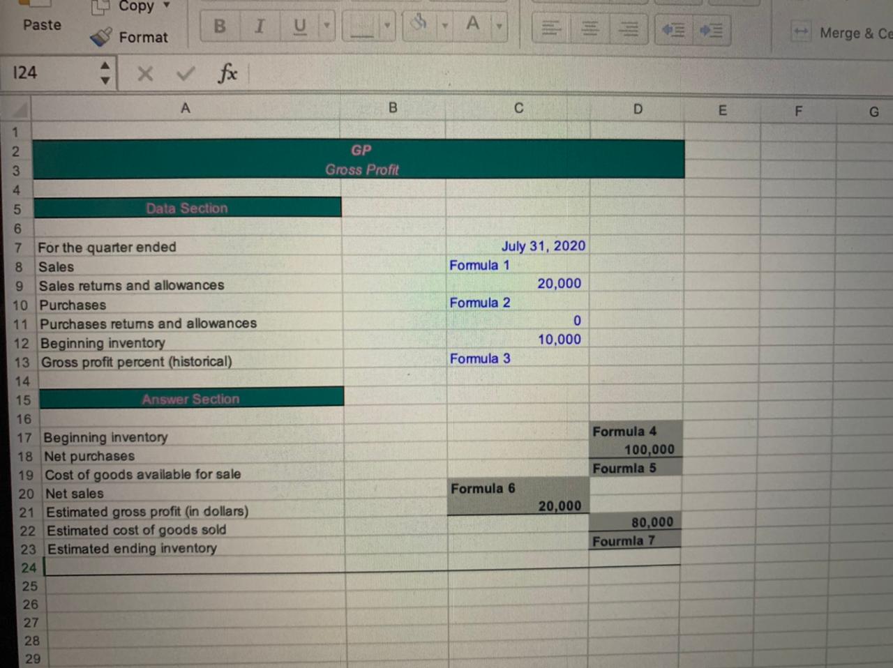 solve the following with formulas don't write